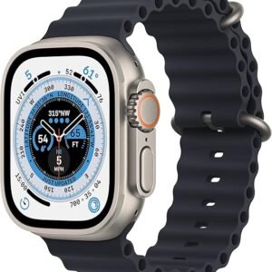 Apple Watch Ultra [GPS + Cellular 49mm] Titanium Case with Midnight Ocean Band, One Size (Renewed)